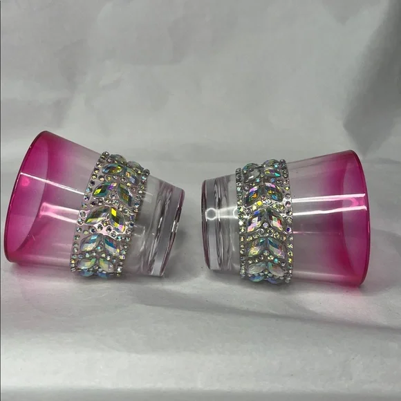 Hand Crafted Pink Rhinestone Embellished Shot Glasses - Picture 7 of 9